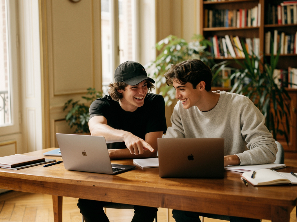 Espace de coworking parisien avec jeunes qui travaillent sur leurs ordinateurs